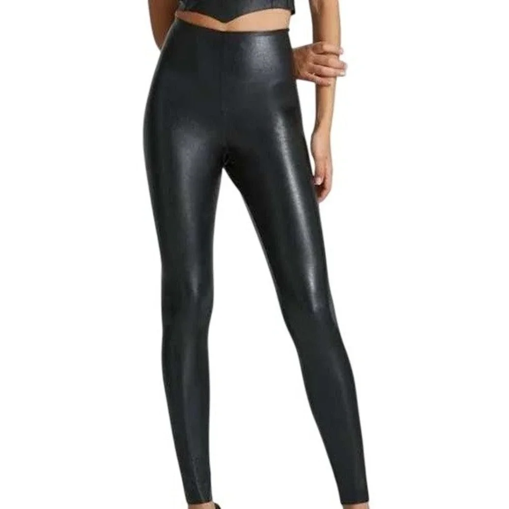 Commando Womens Faux Leather Leggings S Black High Rise Stretch Night Out Goth - Picture 2 of 5